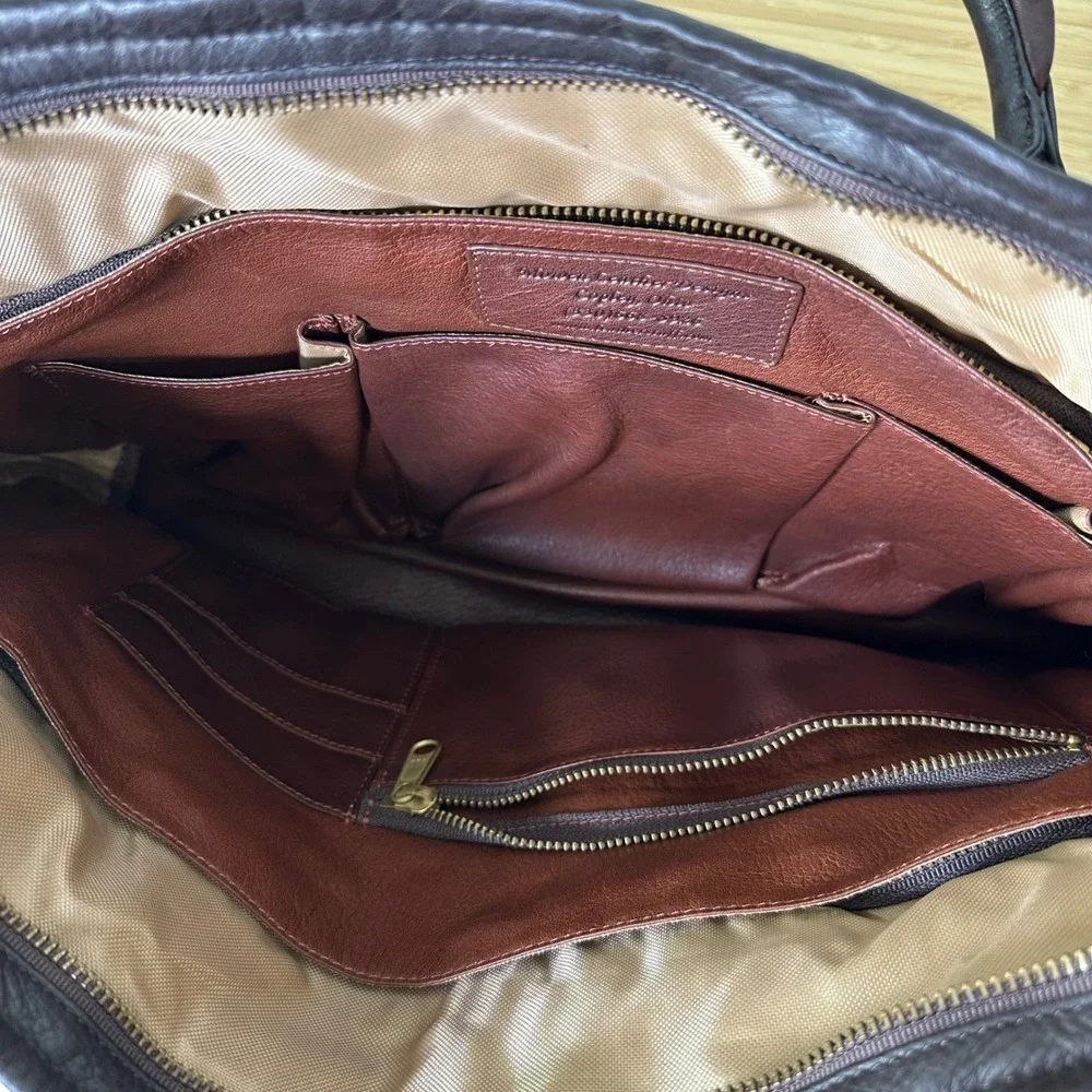 Mowen Leather Designs Messenger Briefcase Bag Brown Black Leather Academia GUC - Picture 9 of 16